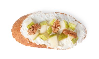 Lezzetli ricotta bruschetta armut ve cevizli, beyaz, üst manzara