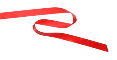 Bir kırmızı ipek kurdele beyaz üzerine izole edilmiş.