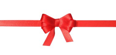 Güzel kırmızı kurdele, beyaz üzerinde yay var.