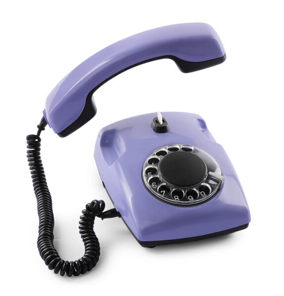 One violet telephone with handset isolated on white