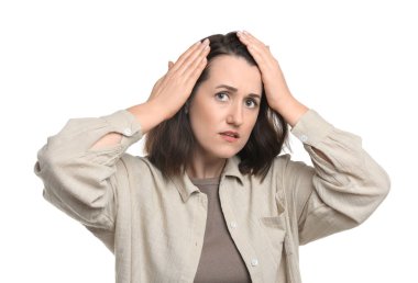 Kadın saç dökülmesi sorunu beyaz arka plan üzerinde olan