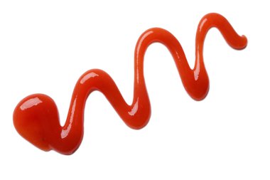 Lezzetli ketçap beyaza izole edilmiş, üst manzara. Domates sosu.