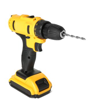 Modern kablosuz elektrik matkabı beyaza izole edildi