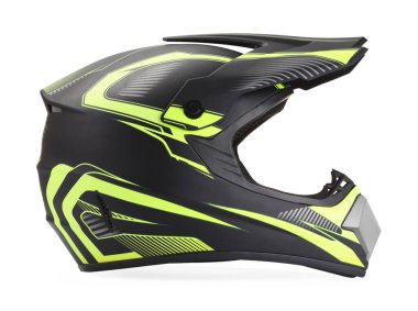 Yeni modern motosiklet kaskı beyaz üzerine izole edildi