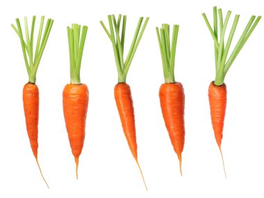 Beyazlar üzerinde izole edilmiş taze taze havuçlar.