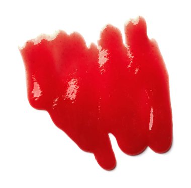 Lezzetli ketçap beyaza izole edilmiş, üst manzara. Domates sosu.