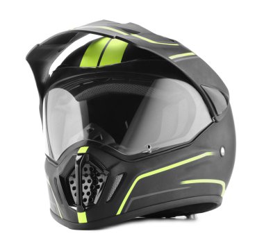 Modern motosiklet kaskı beyaz üzerine izole edilmiş güneşlik.