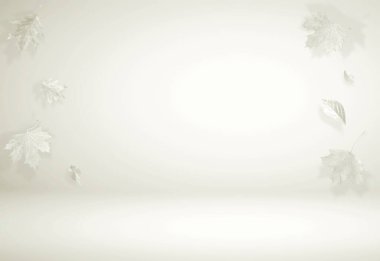 Pastel arka planda havadaki sonbahar yaprakları sarı renkte. Tasarım için boşluk