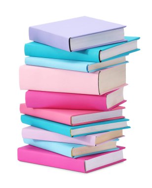 Beyaza izole edilmiş renkli kitap yığını