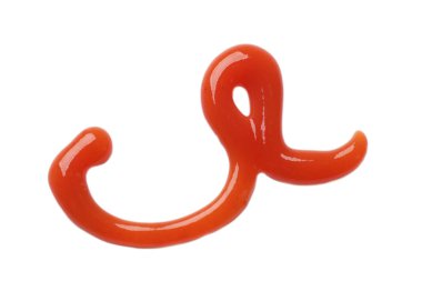 Lezzetli ketçap beyaza izole edilmiş, üst manzara. Domates sosu.