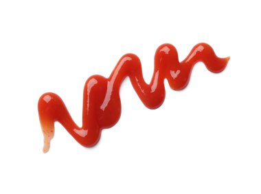 Lezzetli ketçap beyaza izole edilmiş, üst manzara. Domates sosu.