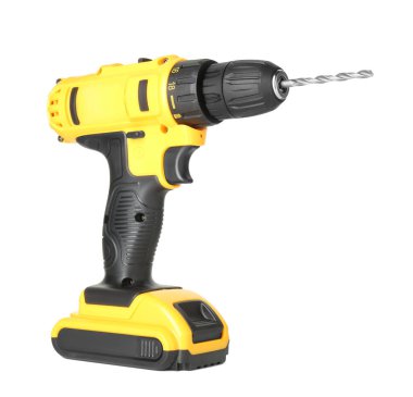 Modern kablosuz elektrik matkabı beyaza izole edildi