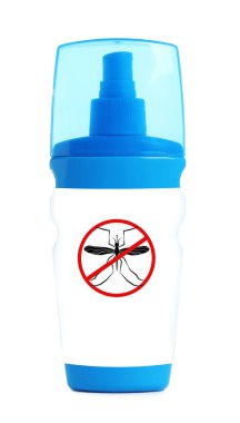 Beyaza izole edilmiş sivrisinek spreyi. Böcek kovucu