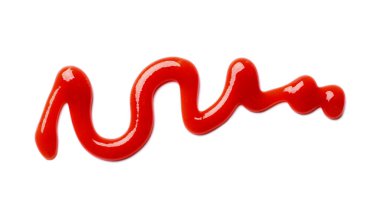 Lezzetli ketçap beyaza izole edilmiş, üst manzara. Domates sosu.