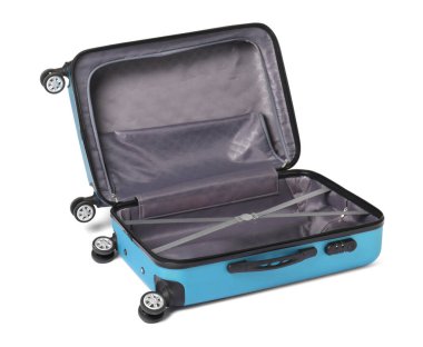 Boş bavulu beyazlar içinde seyahat etmek için aç