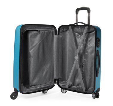 Boş bavulu beyazlar içinde seyahat etmek için aç