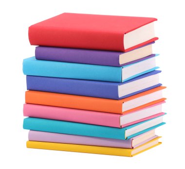 Beyaza izole edilmiş renkli kitap yığını