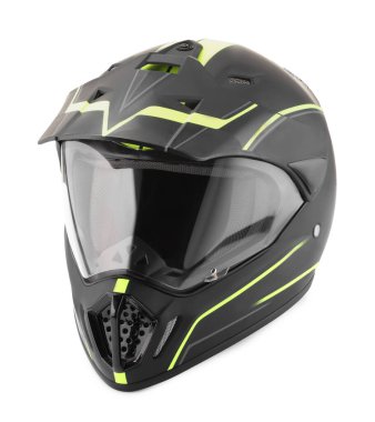 Modern motosiklet kaskı beyaz üzerine izole edilmiş güneşlik.