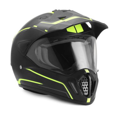Modern motosiklet kaskı beyaz üzerine izole edilmiş güneşlik.