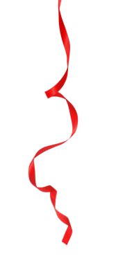 Bir kırmızı ipek kurdele beyaz üzerine izole edilmiş.