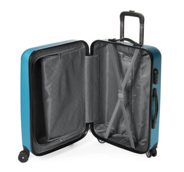 Boş bavulu beyazlar içinde seyahat etmek için aç