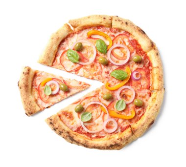 Lezzetli vejetaryen pizzayı kes.