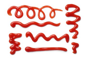 Lezzetli ketçap beyaza izole edilmiş, üst manzara. Domates sosu.