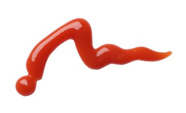 Lezzetli ketçap beyaza izole edilmiş, üst manzara. Domates sosu.