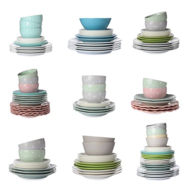 Farklı sofra takımları beyaz üzerine izole edildi