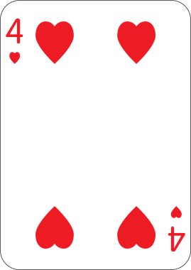 4 of hearts. One playing card, illustration clipart