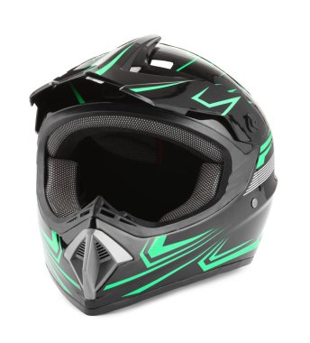 Modern motosiklet kaskı beyaz üzerine izole edilmiş güneşlik.