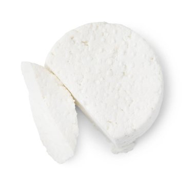 Taze ricotta (krem peynir) beyaz, üst görünümde izole