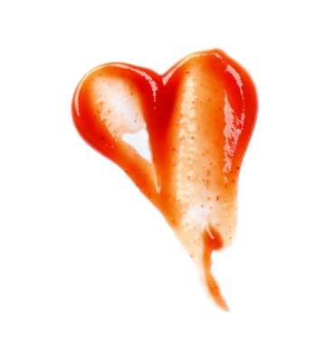 Lezzetli ketçap beyaza izole edilmiş, üst manzara. Domates sosu.