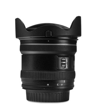 Kamera merceği beyaza izole edildi. Fotoğraf ekipmanı.