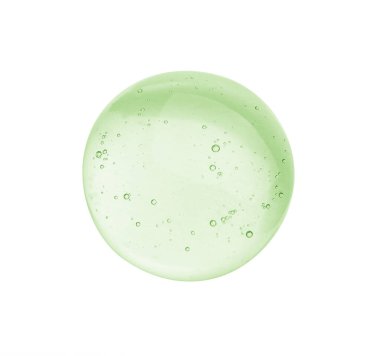 Beyaz arkaplanda yeşil kozmetik yağı damlası