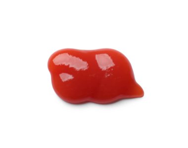 Lezzetli ketçap beyaza izole edilmiş, üst manzara. Domates sosu.