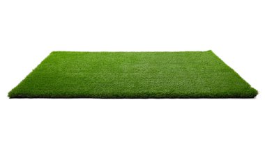 Beyazın üzerine izole edilmiş yeşil yapay ot. Bahçe dekoru