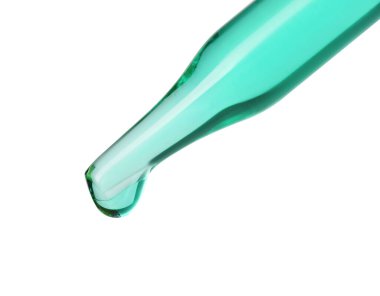Beyaz arka planda turkuaz kozmetik yağlı damlatıcı