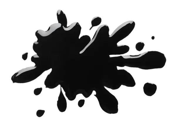 stock image Blot of black printer ink isolated on white, top view