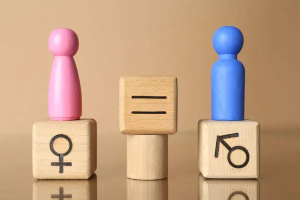 stock image Gender equality concept. Male and female figures on beige background