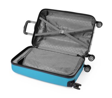 Boş bavulu beyazlar içinde seyahat etmek için aç