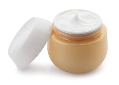 Yüz kremi kavanozu beyaza izole edilmiş.