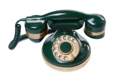 Yeşil renkli telefon beyazda izole edilmiş.