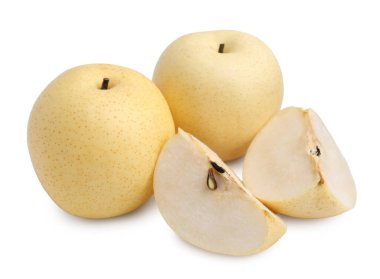 Taze elma armutlarını tamamen beyaza sardım.