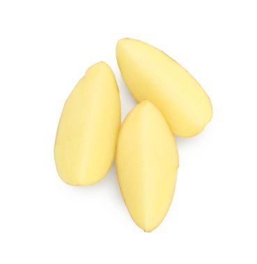 Taze patates, beyazda izole edilmiş, üst manzara.