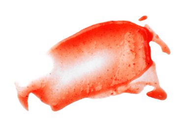 Lezzetli ketçap beyaza izole edilmiş, üst manzara. Domates sosu.