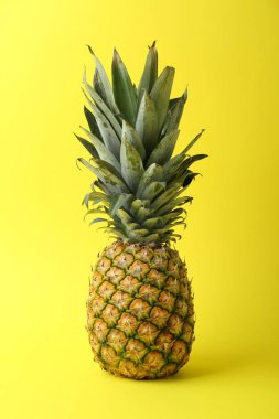 Sarı arka planda taze olgun bir ananas