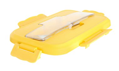 Beslenme çantasının plastik kapağı beyaza izole edilmiş.