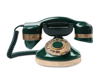 Yeşil renkli telefon beyazda izole edilmiş.