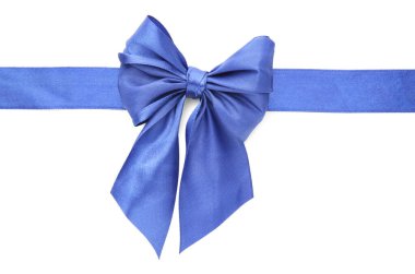 Beyaz arkaplanlı mavi kurdele, üst görünüm